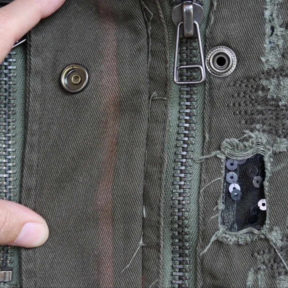 Sequin Distressed Army Military Jacket - Picture 5 of 10
